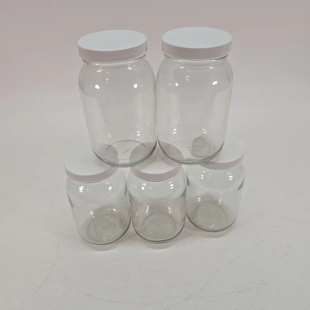 5 Pack 16 Oz Clear Glasd Jars with Plastic Lids Food Storage‎